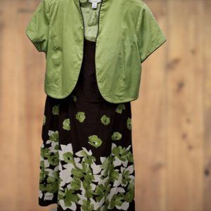 EUC dress barn green brown 2 piece dress suit